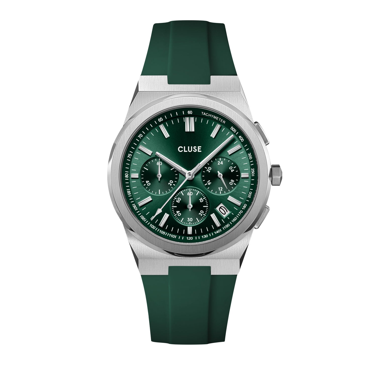 Vigoureux Chrono Watch Silicone Green, Silver Colour