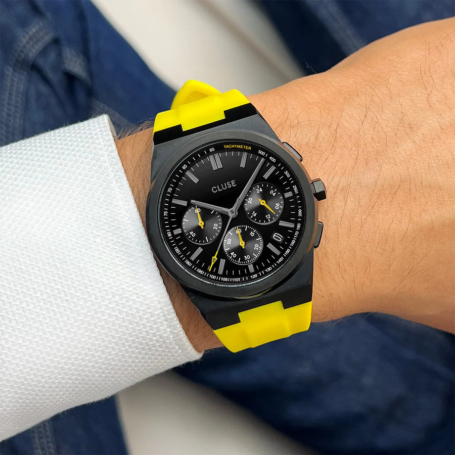 Cluse Vigoureux Chrono Watch Silicone Yellow, Black Colour