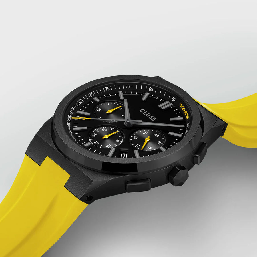 Cluse Vigoureux Chrono Watch Silicone Yellow, Black Colour