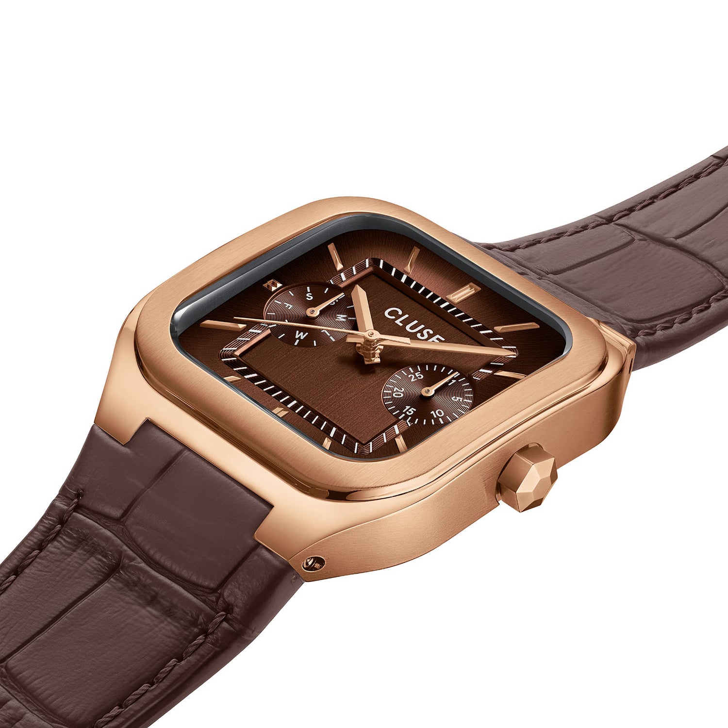 Quadrus Multifunction Watch Leather, Brown, Rose Gold Colour