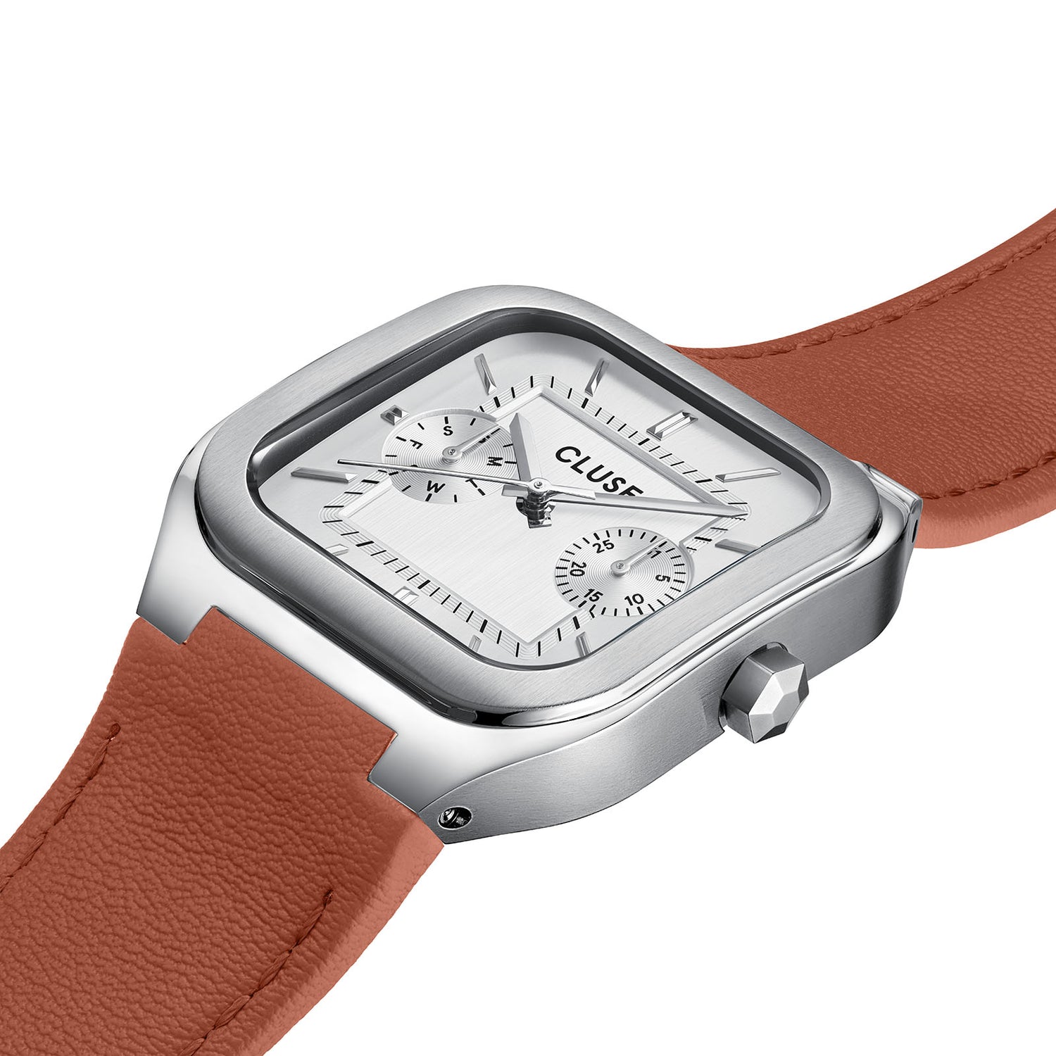 Quadrus Multifunction Watch Leather, Light Brown, Silver Colour