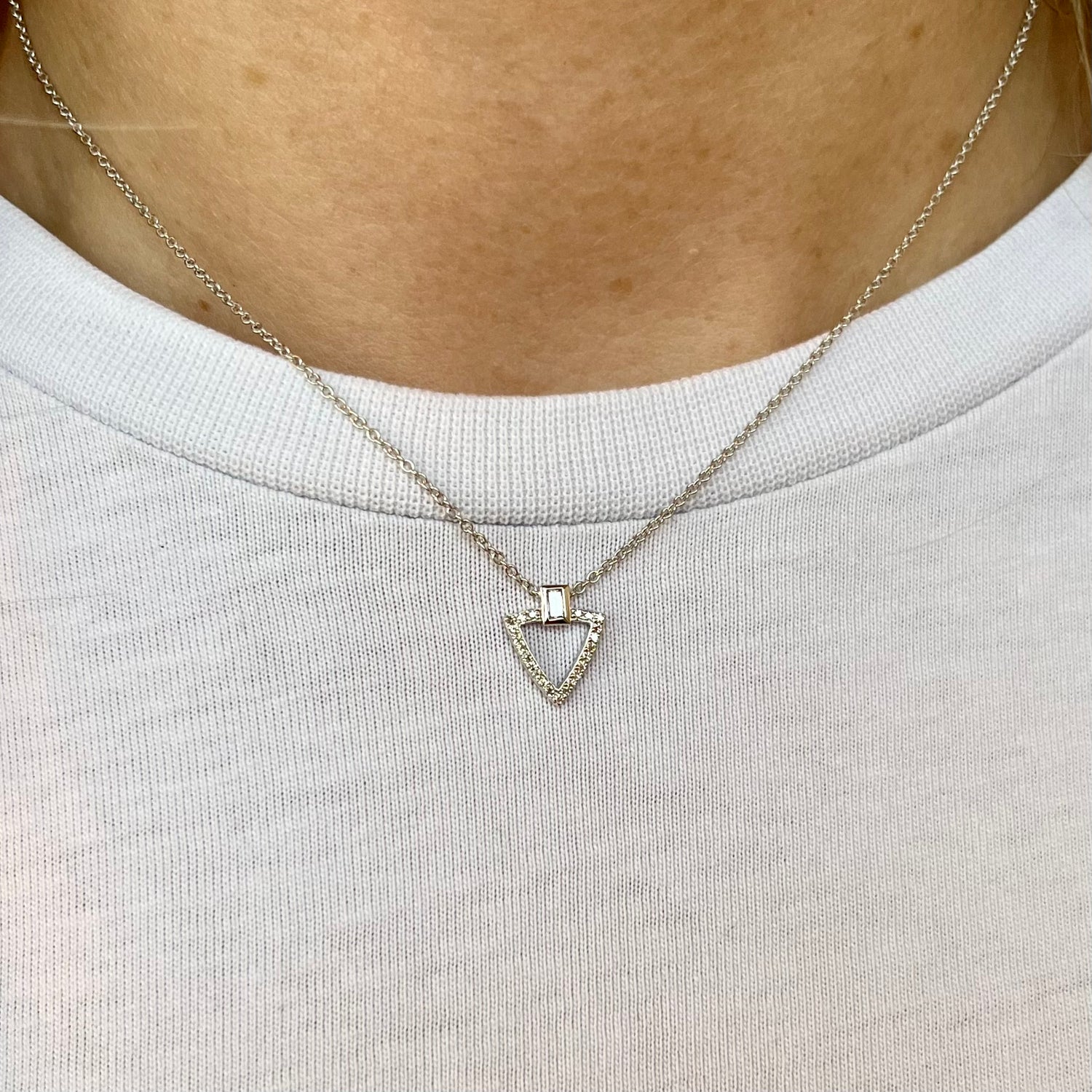 Geometric Baguette and Round Diamond Pendant in 9ct White Gold