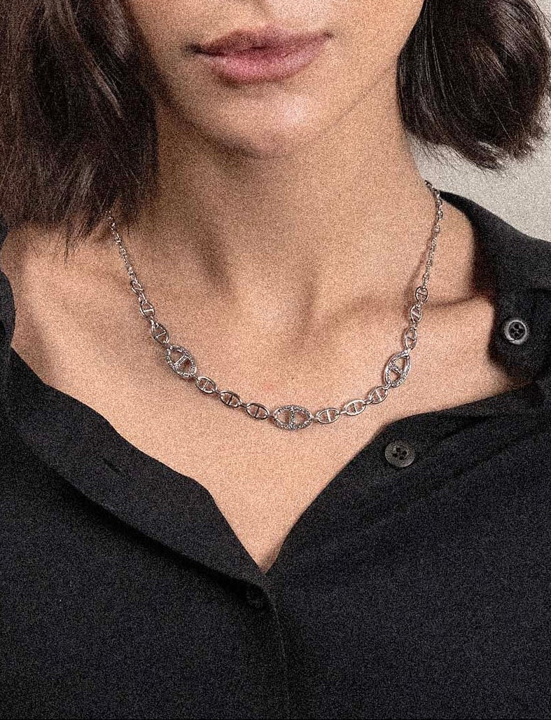 Jolie Silver marine mesh and diamond dust necklace