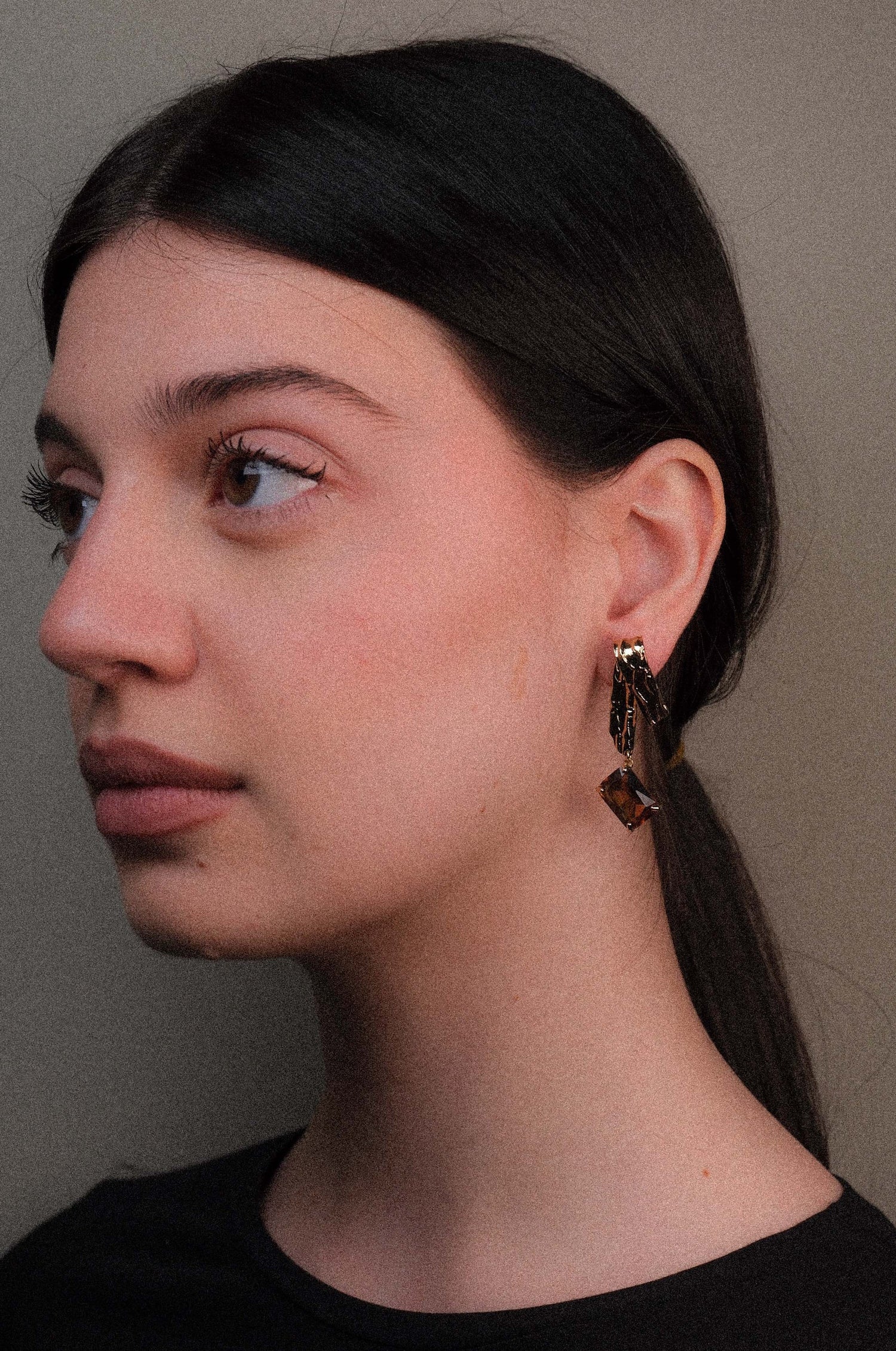 Bronze Earrings with Brown Gemstone