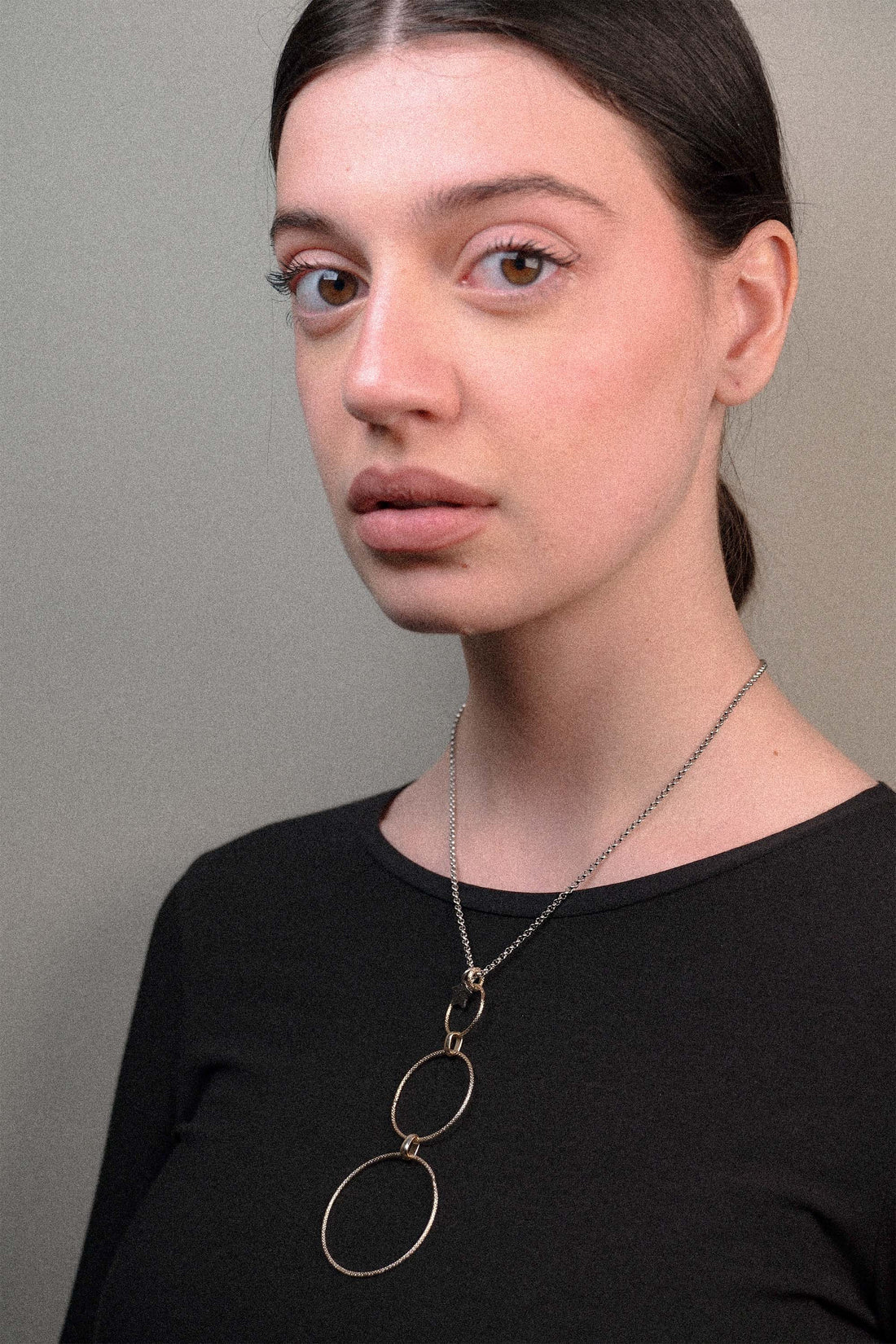 Two-Tone Circle Pendant Necklace