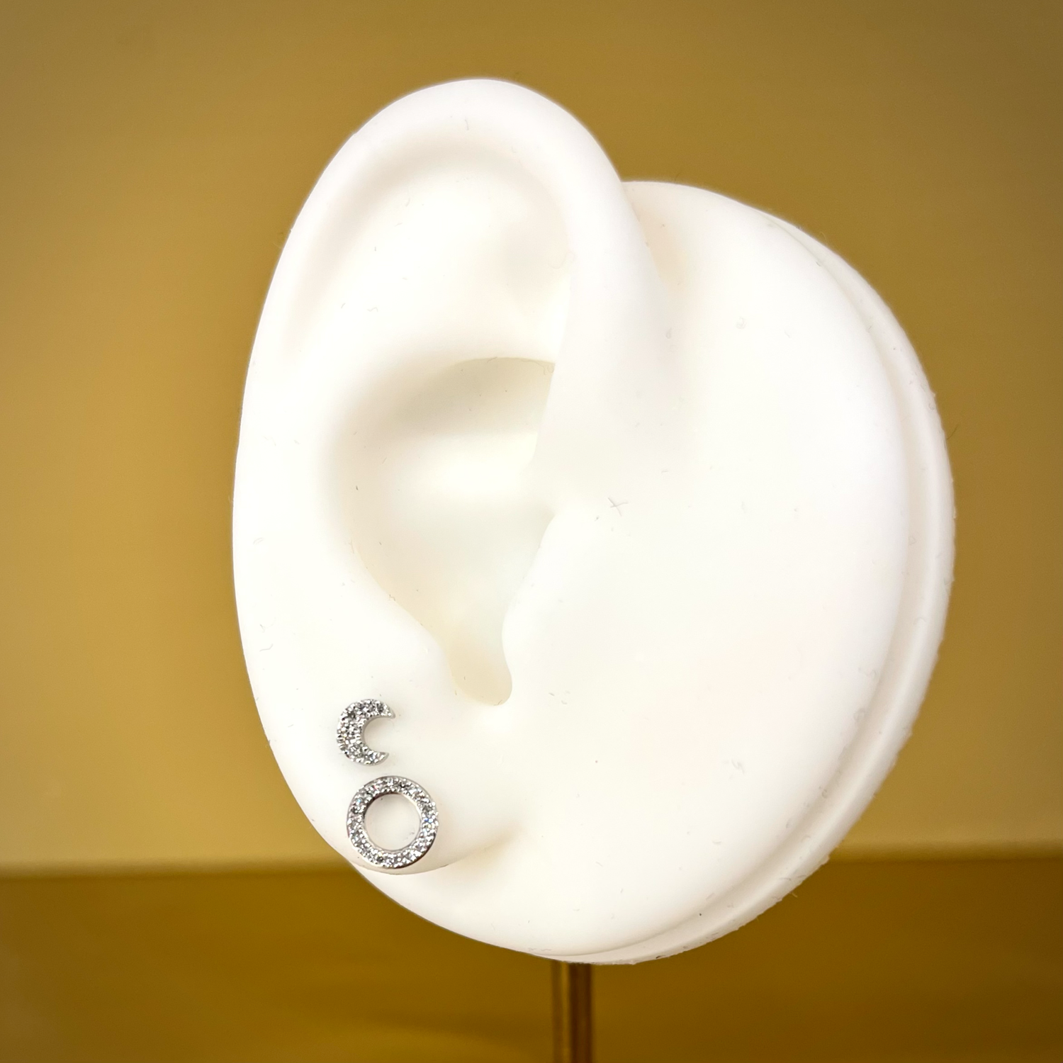 Diamond Crescent Moon Stud Earrings in 9ct White Gold