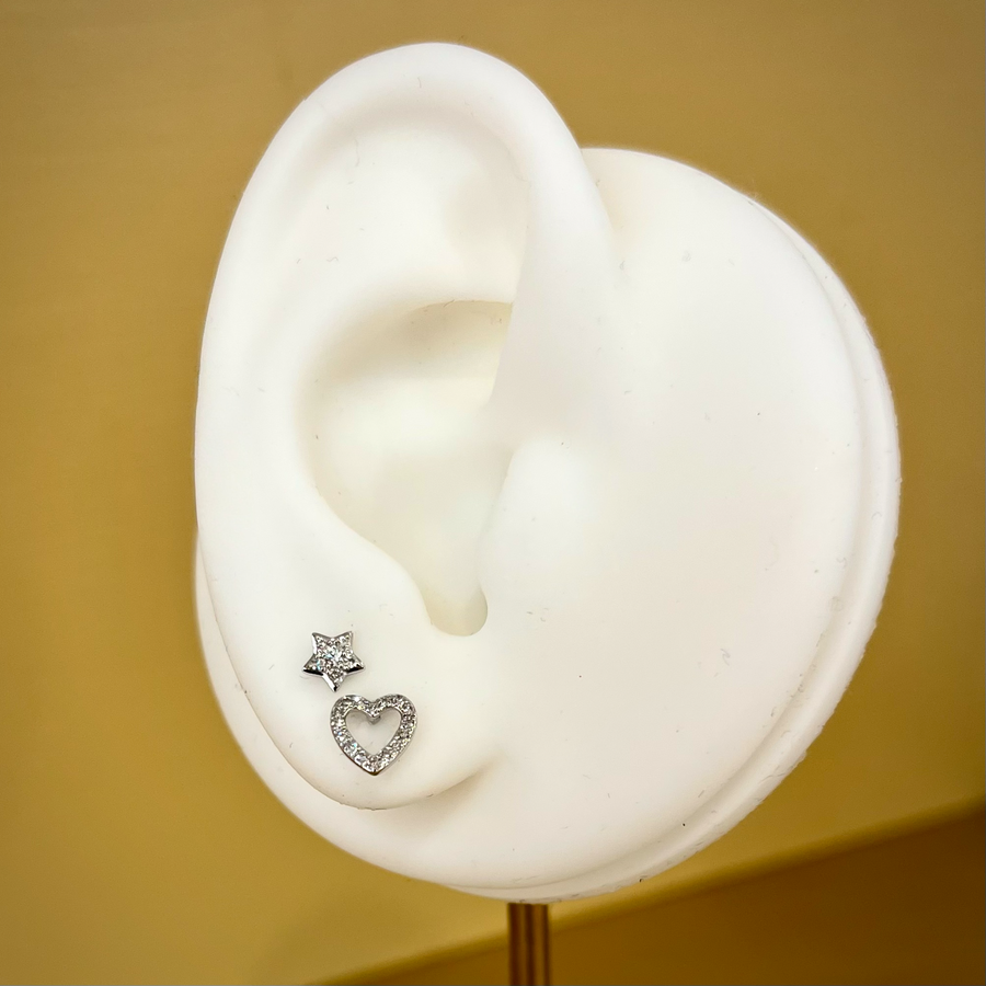 Diamond Open Heart Stud Earrings in 9ct White Gold