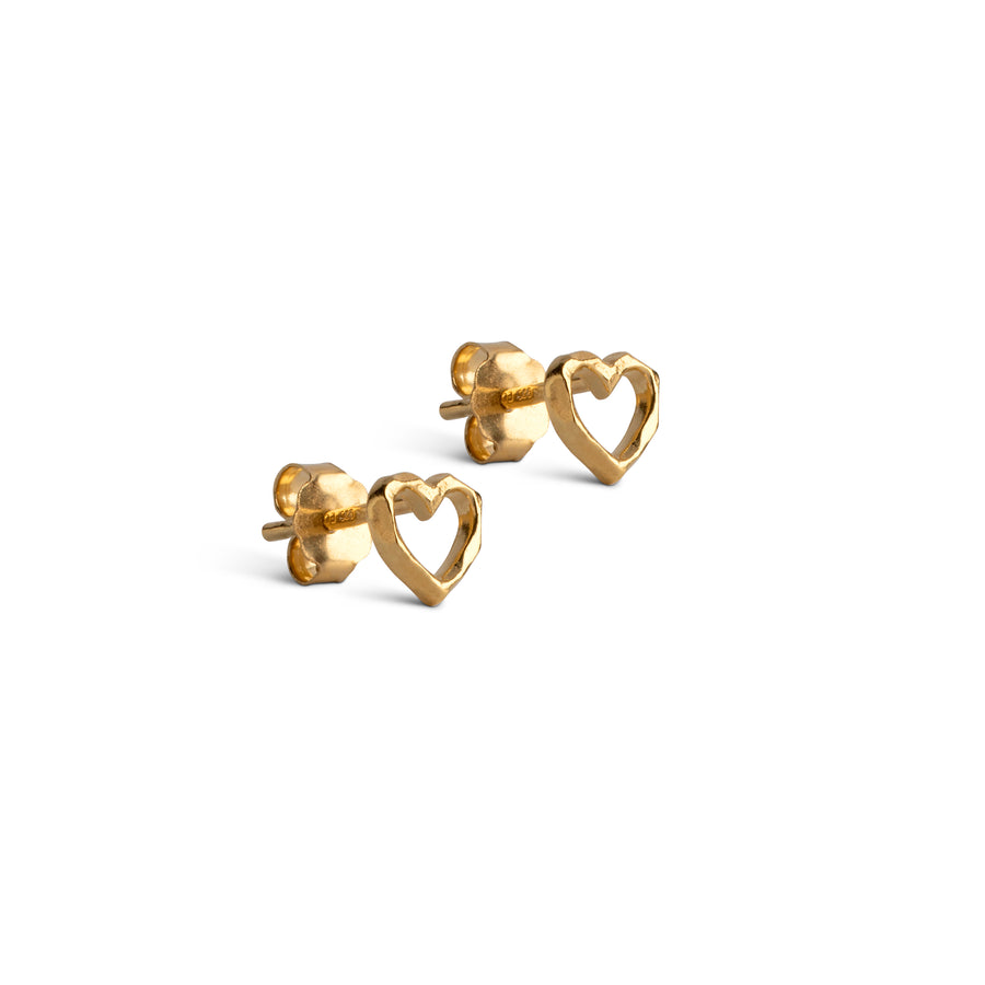 Organic Heart Stud Earrings - 18k Gold Plated Recycled Sterling Silver