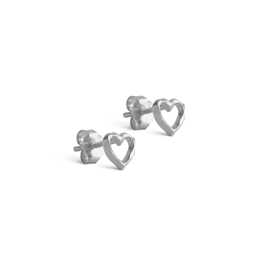 Organic Heart Stud Earrings - Recycled Sterling Silver