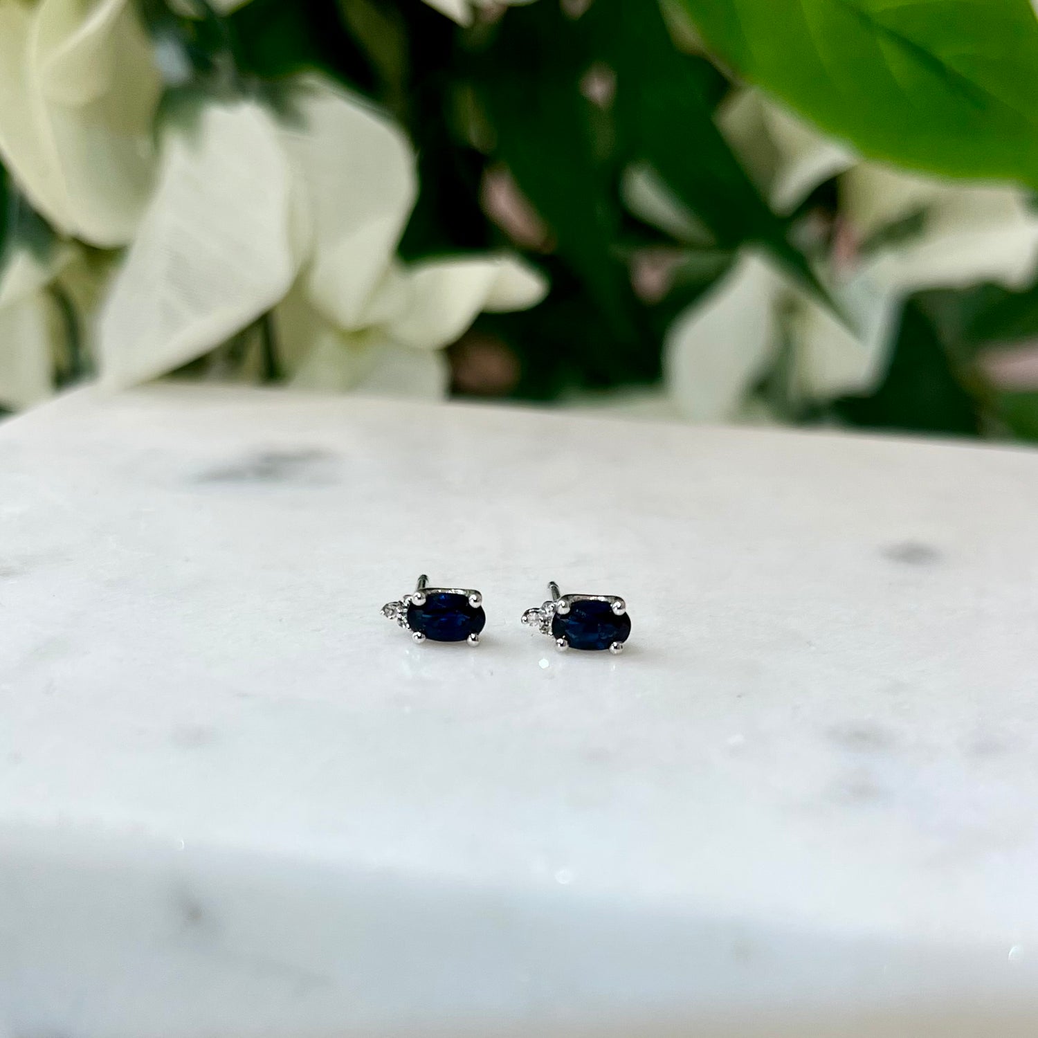 Oval Sapphire and Diamond Earrings in 9ct White Gold
