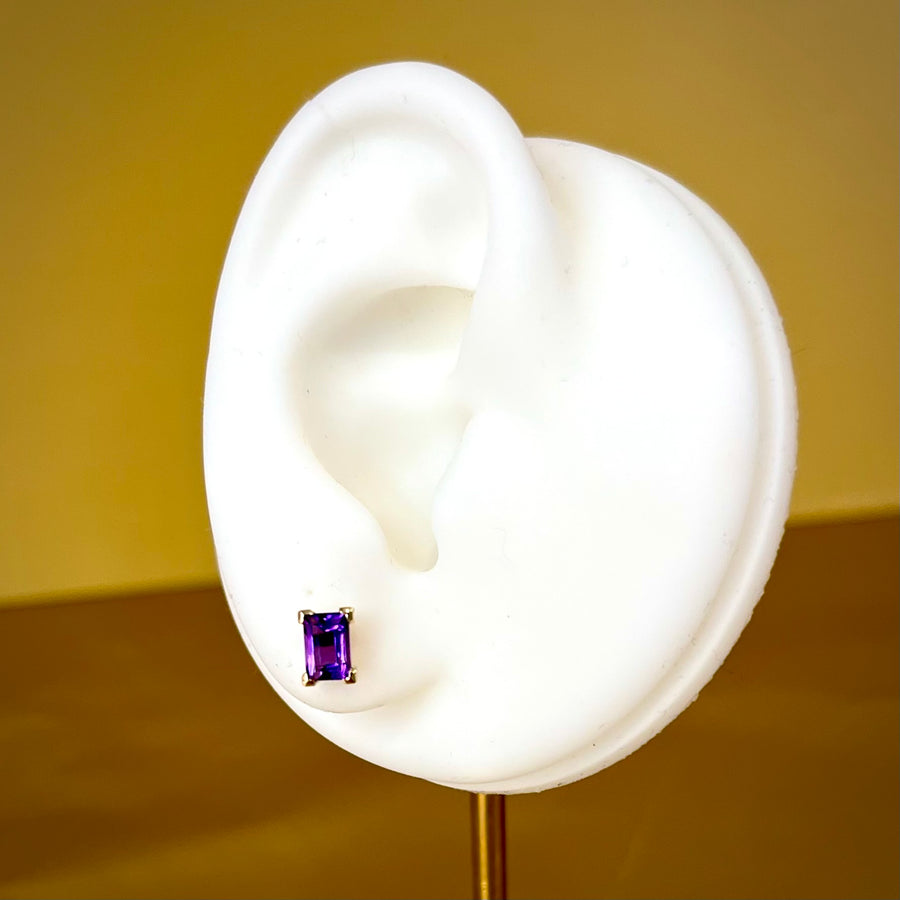 Emerald Cut Amethyst Stud Earrings in 9ct Yellow Gold