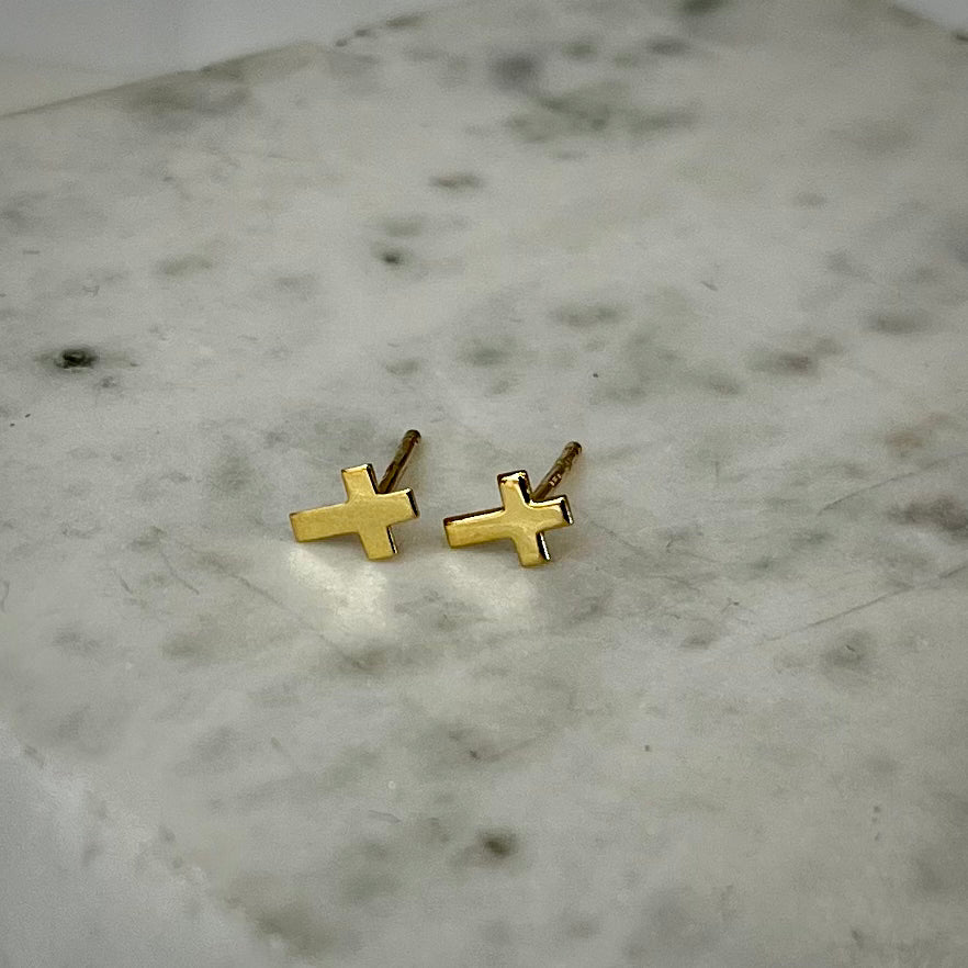 Cross Stud Earrings 9ct Gold