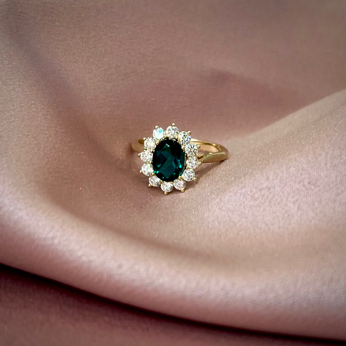 Vintage Inspired Emerald with Diamonds in 9ct Yellow Gold