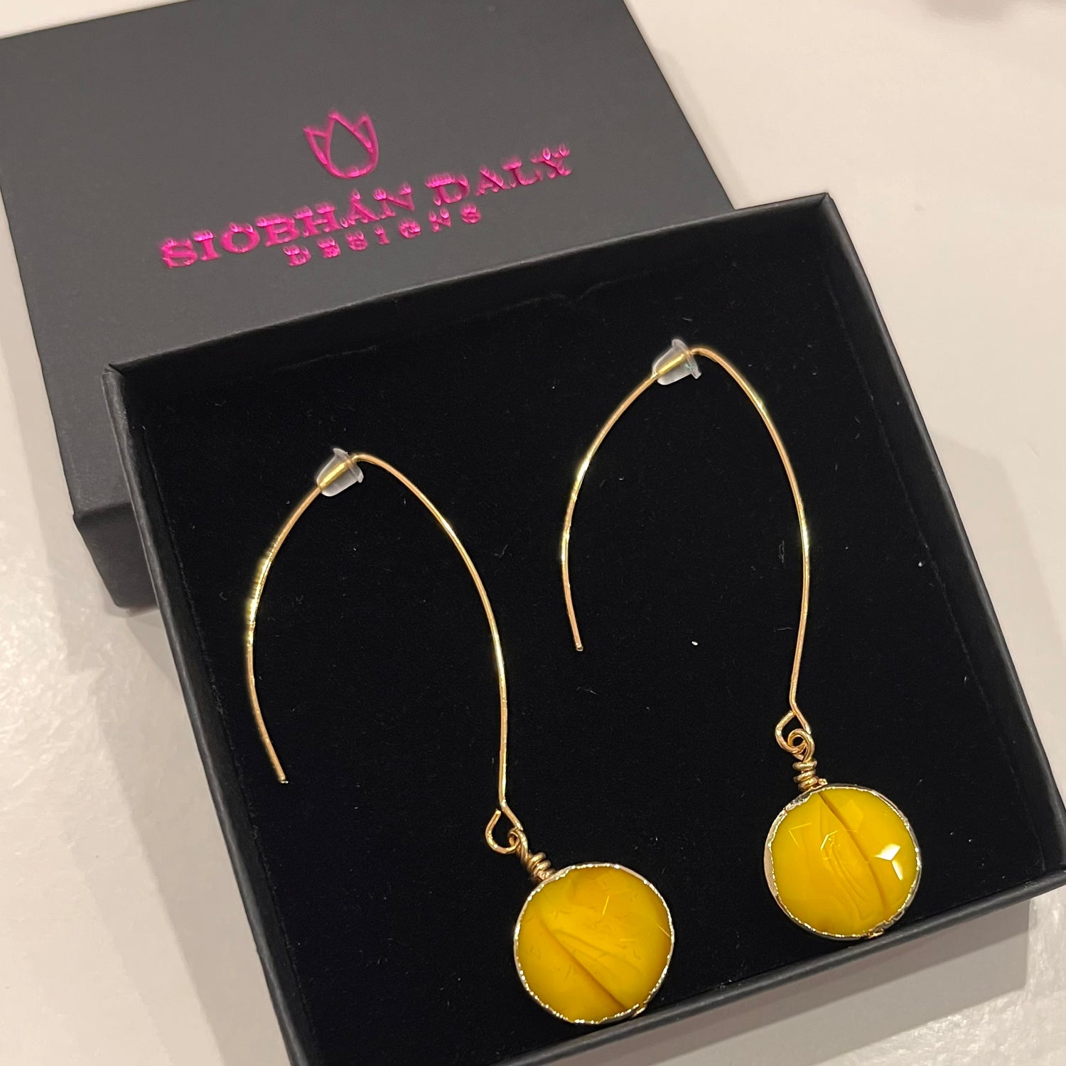 Brass Oval Looking Glass Earrings