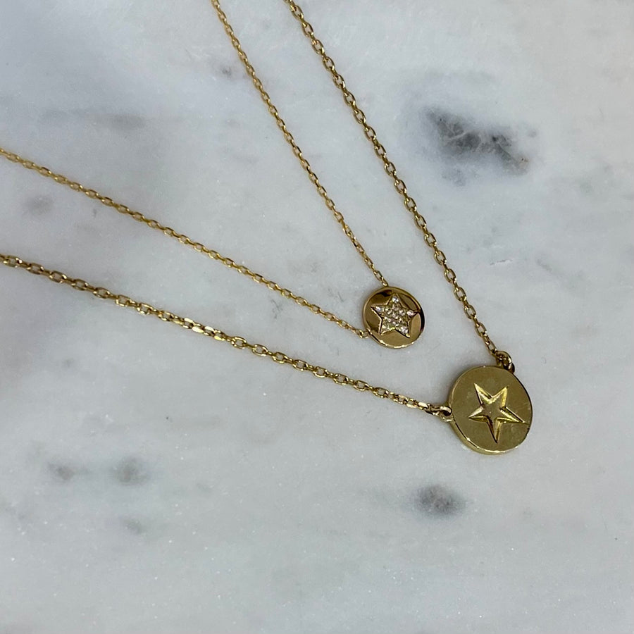 9ct Gold Disc with Pave Star Necklace