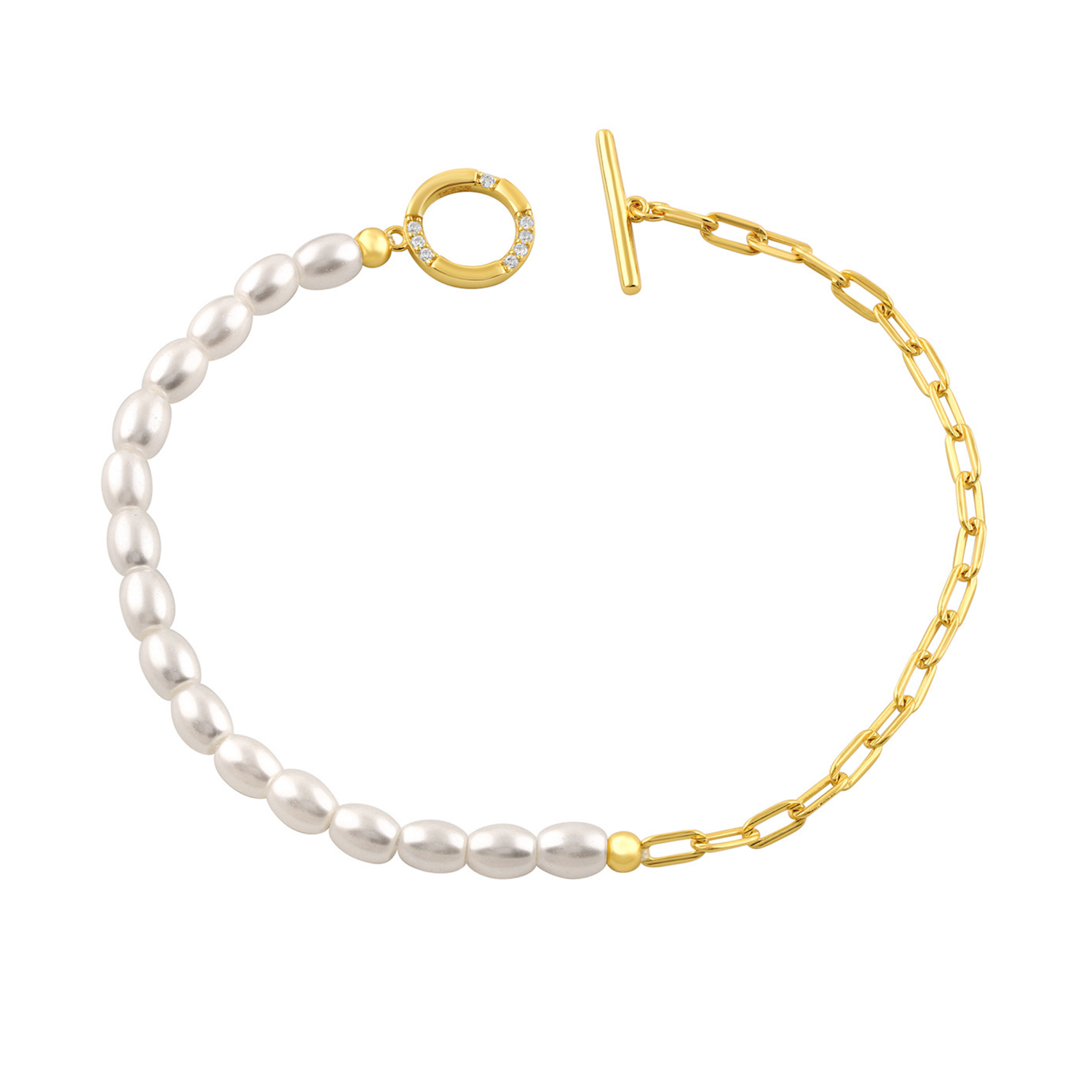 Alchemy Paperclip Pearl Fob Bracelet