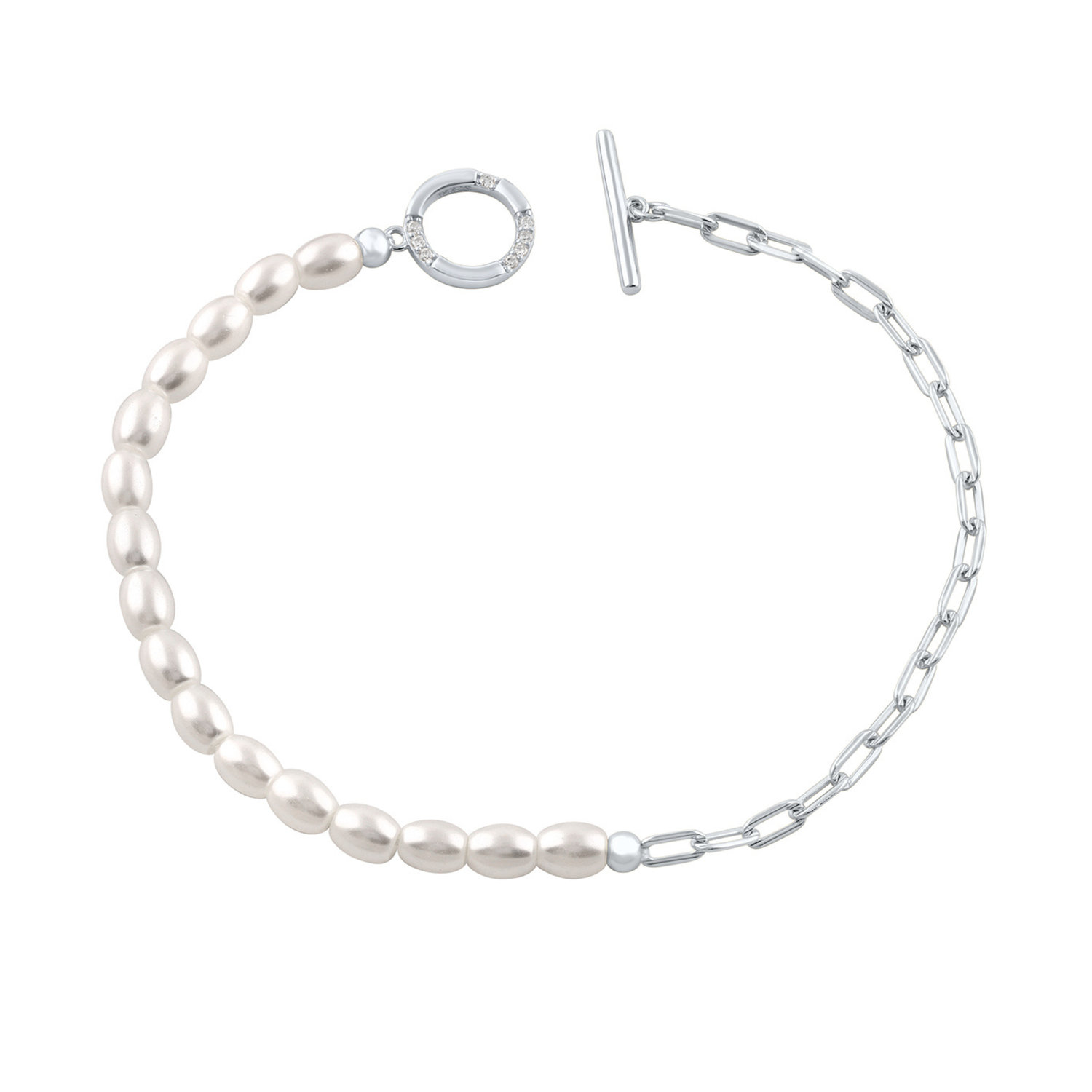 Alchemy Paperclip Pearl Fob Bracelet Silver