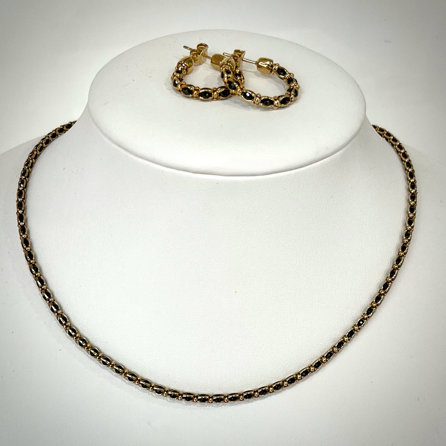 Gold Earrings with Black Crystals - Diana Collection