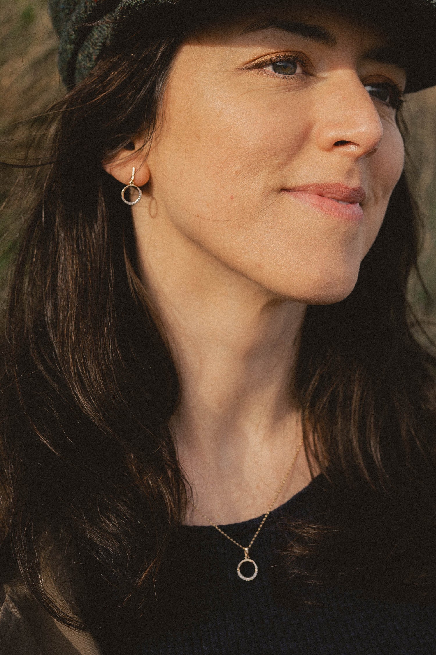 Diamond Circle Drop Earrings in 9ct Gold