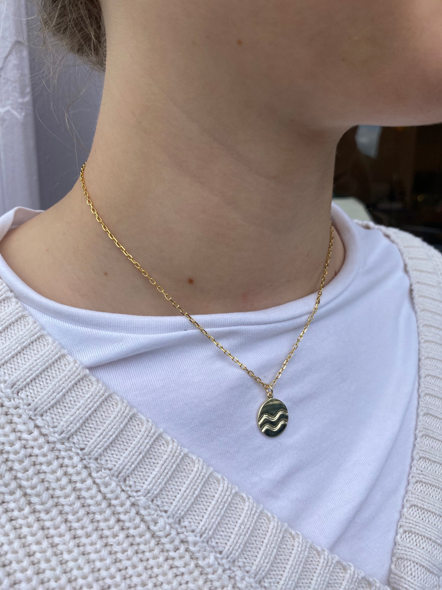 Waves necklace; 9ct Gold meaningful necklace