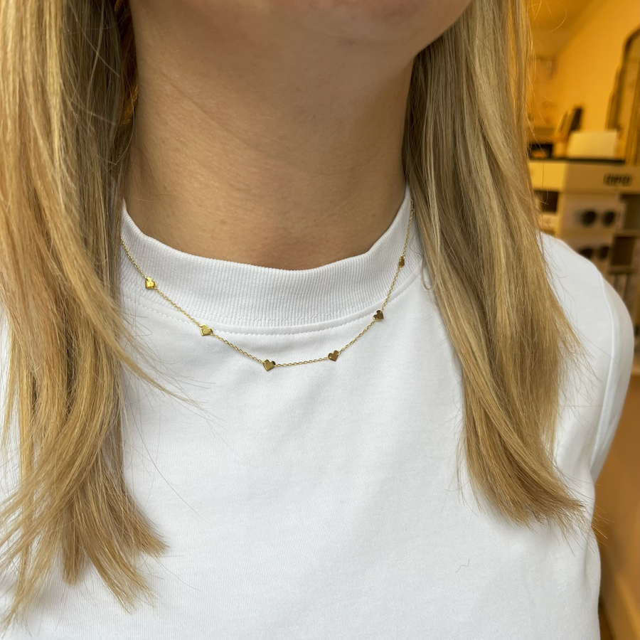 Multi Heart 9ct Gold Necklace