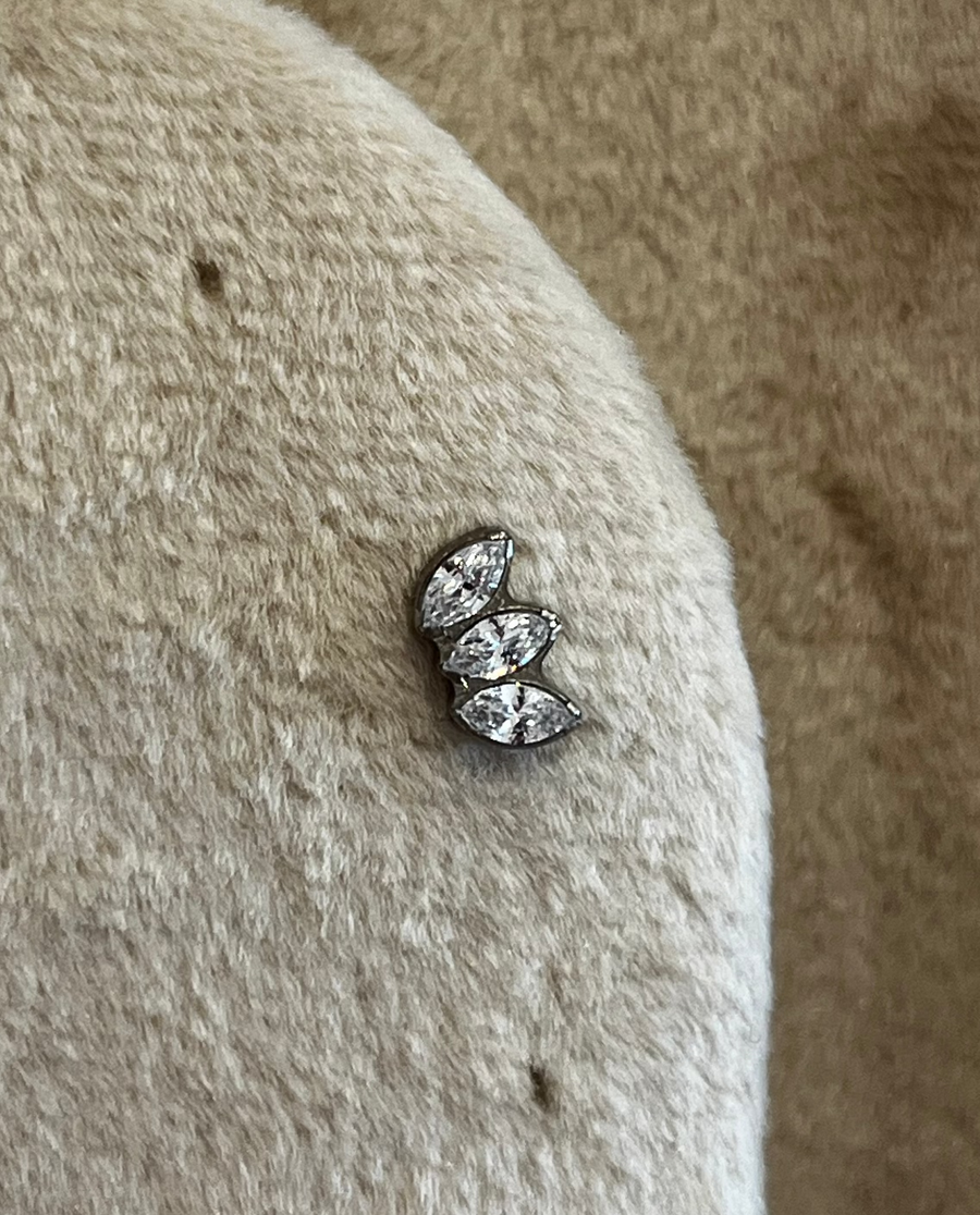 Triple marquise cluster flat back helix stud