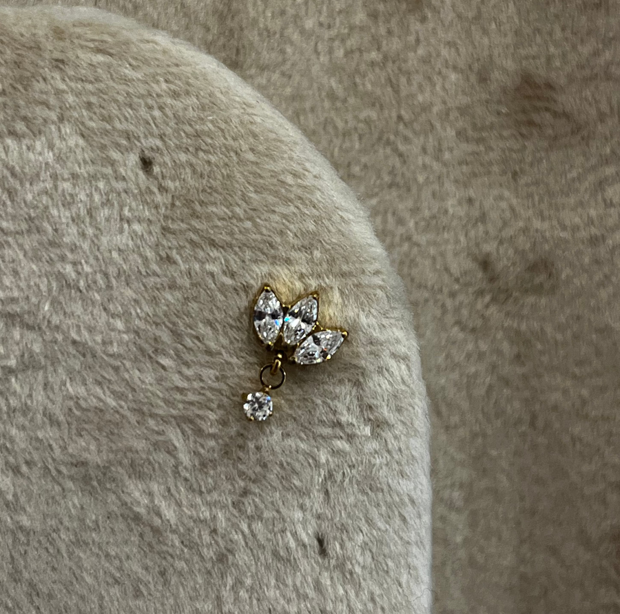 PVD gold/silver Triple marquise with dangle crystal