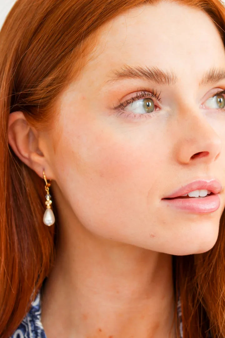 Athena Azure Pearl Drop Earrings