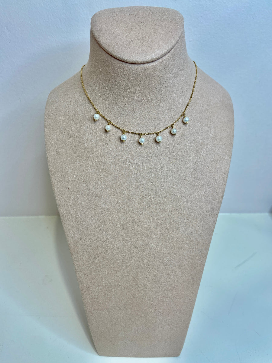 Dangly Pearl 9ct Gold Necklace