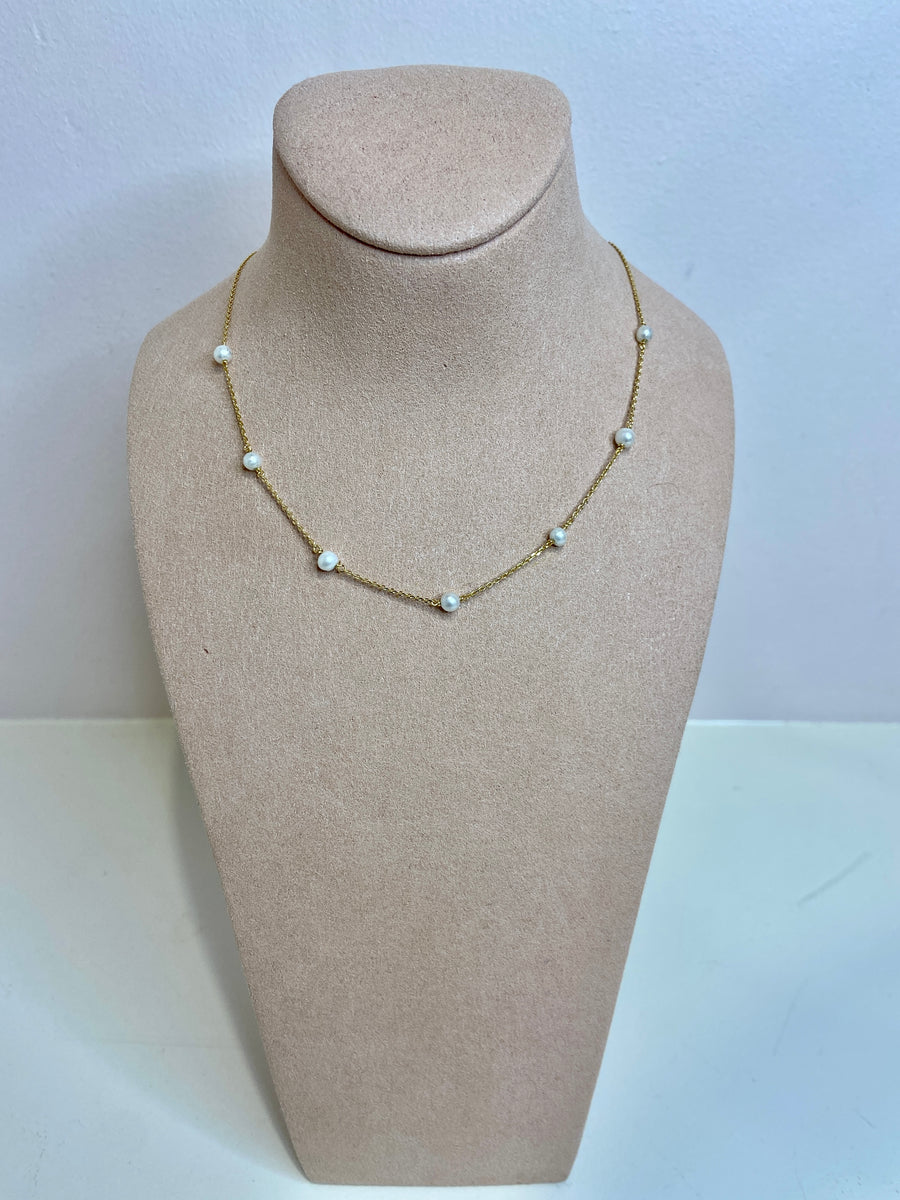 Spaced Pearls 9ct Gold Necklace