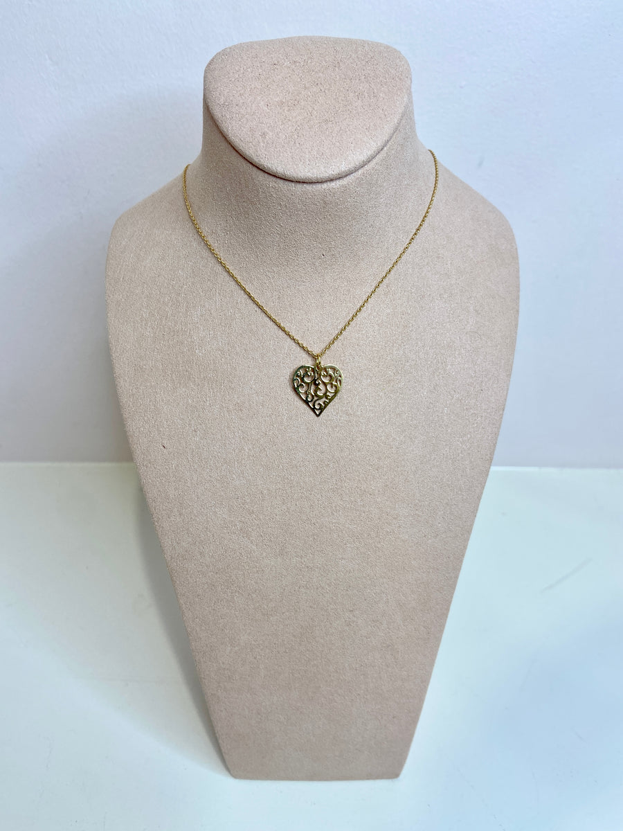 Textured Heart 9ct Gold Necklace