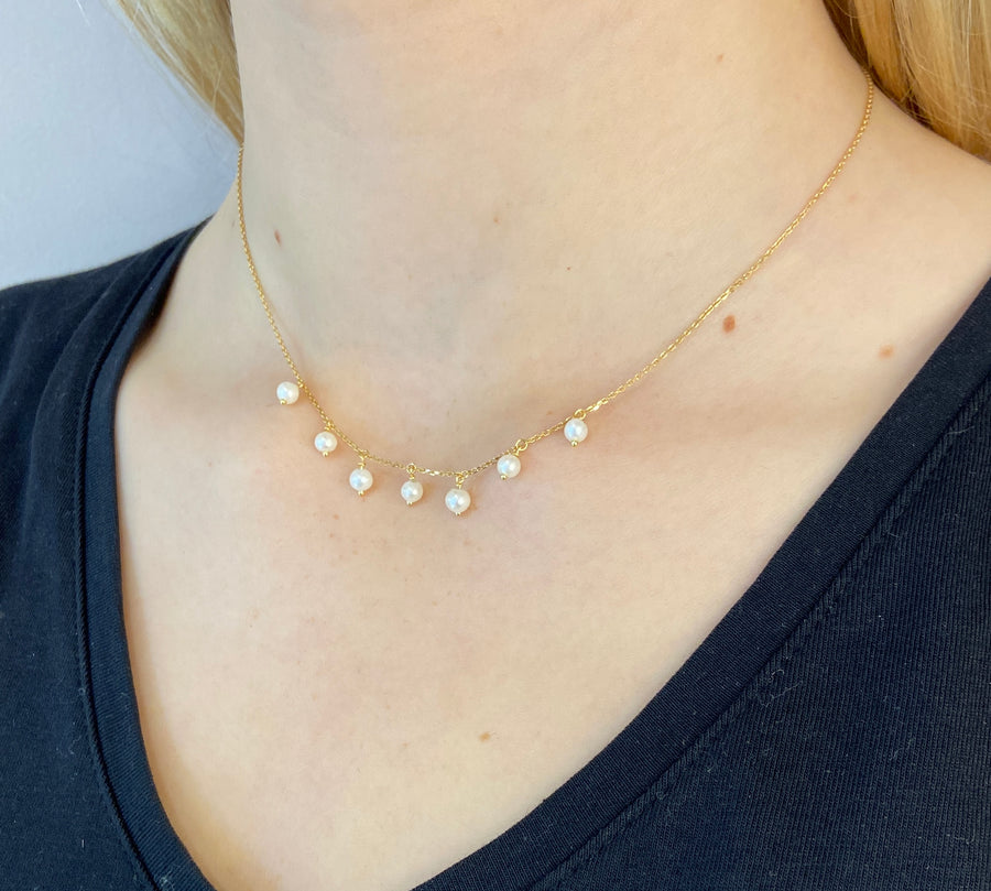 Dangly Pearl 9ct Gold Necklace