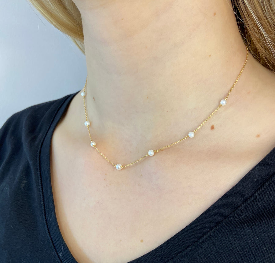 Spaced Pearls 9ct Gold Necklace