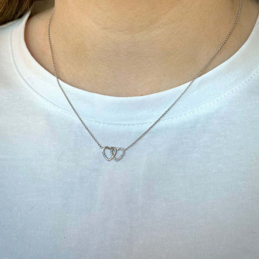 Interlocking Double Heart Diamond Necklace in 9ct White Gold