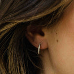 Medium sparkle hoop huggie style earring. 925 Sterling Silver and 18ct Gold Plated.
