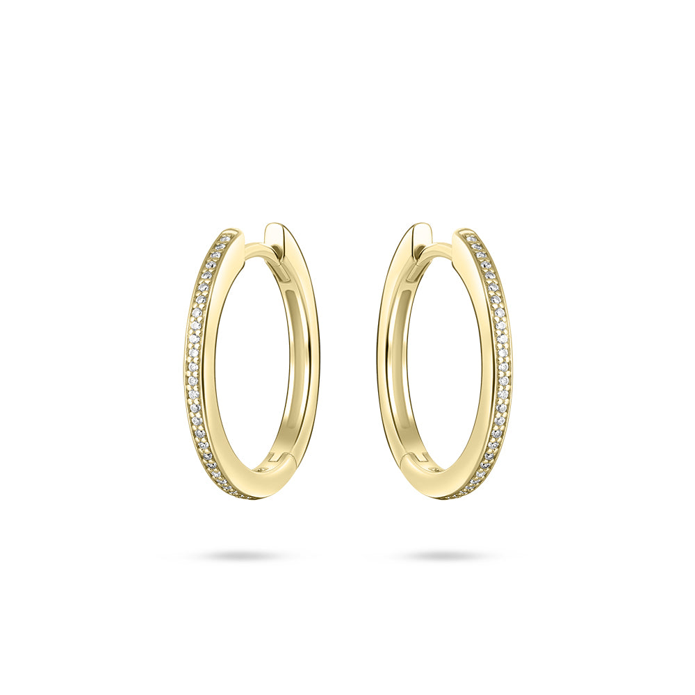 Sparkle CZ Stone Large Hoop Huggie Style Earring. 925 Sterling Silver and 18ct Gold Plated.