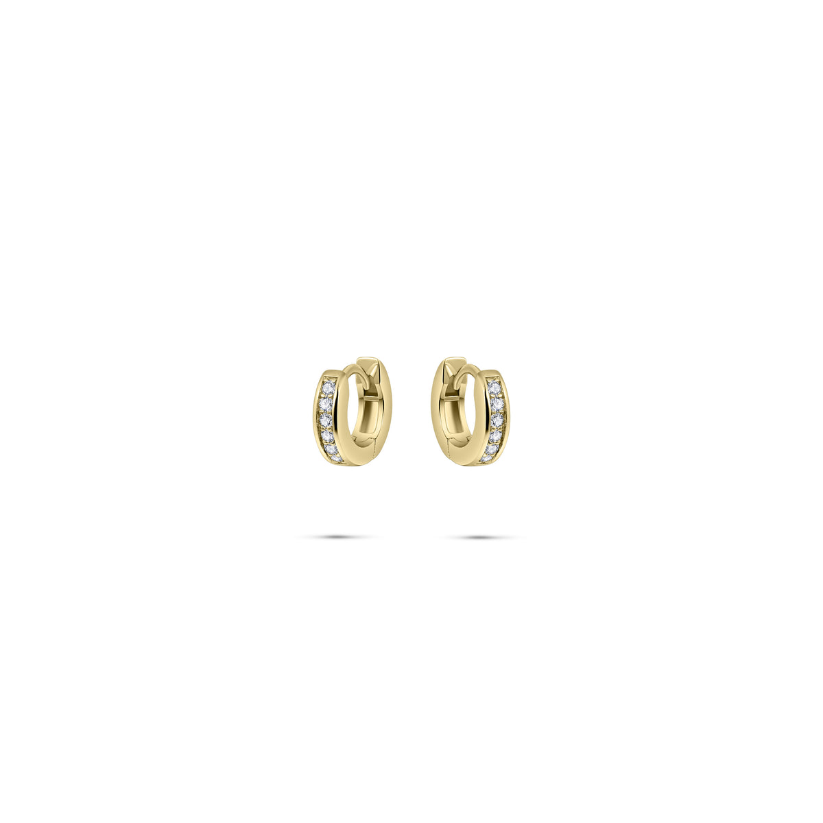 Staple small CZ Stone  huggie hoop earring. 925 Sterling Silver and 18ct Gold Plated.