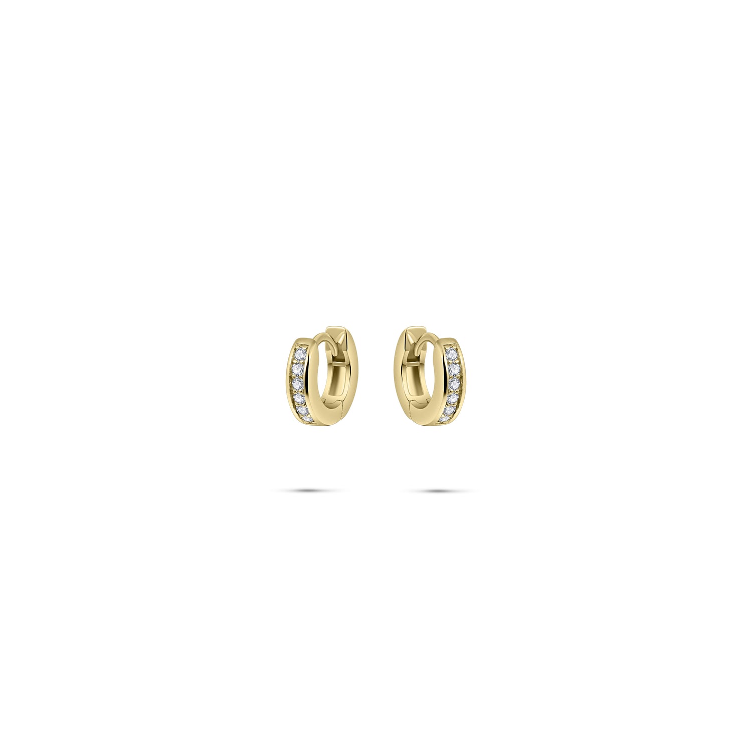 Staple small CZ Stone  huggie hoop earring. 925 Sterling Silver and 18ct Gold Plated.