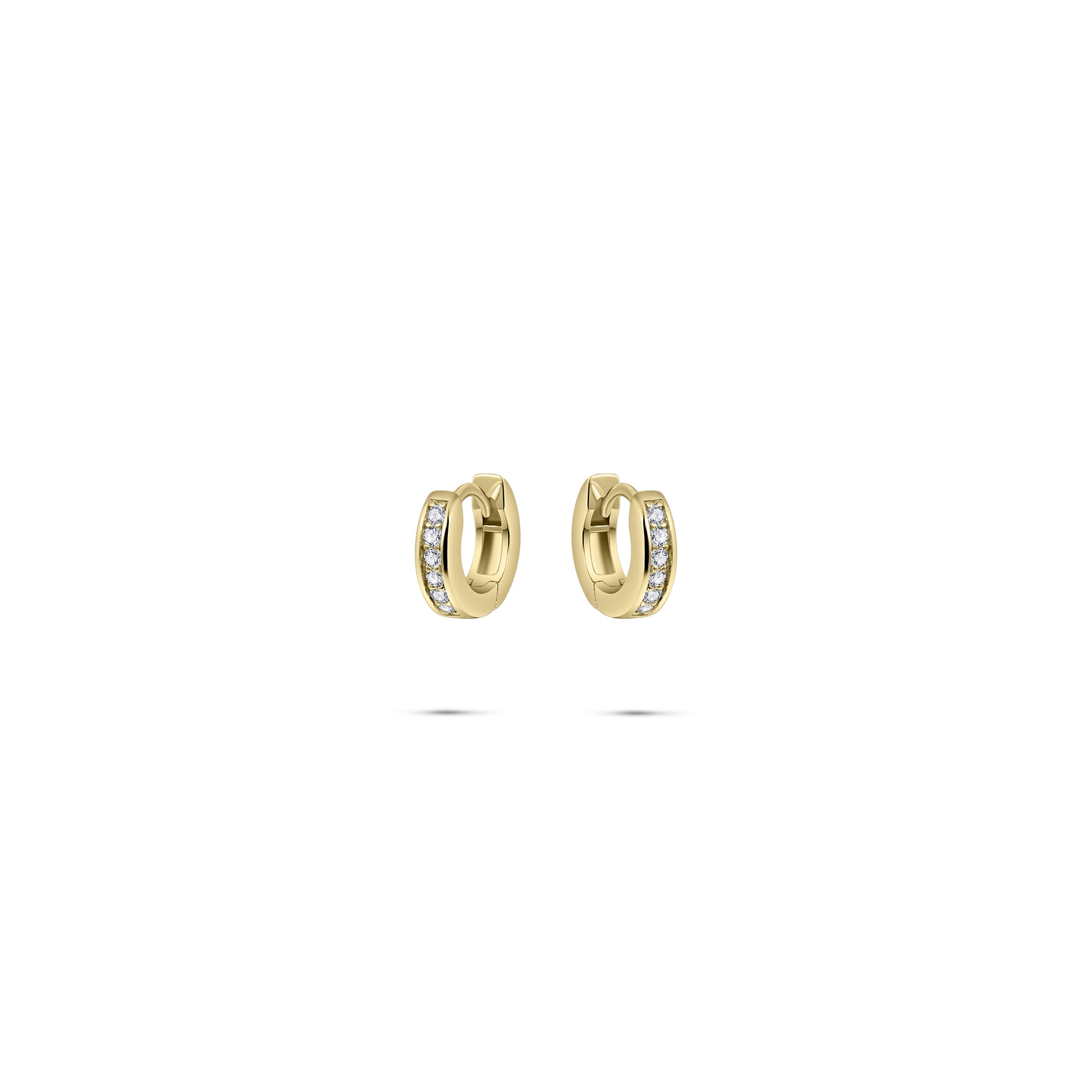 Staple small CZ Stone  huggie hoop earring. 925 Sterling Silver and 18ct Gold Plated.