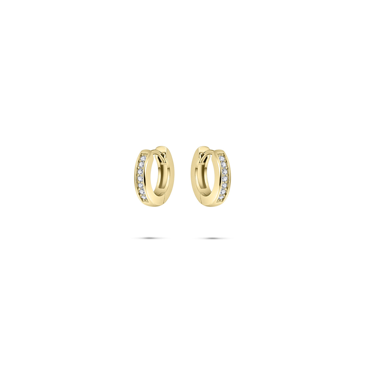 Medium sparkle hoop huggie style earring. 925 Sterling Silver and 18ct Gold Plated.