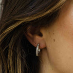 Medium sparkle hoop huggie style earring. 925 Sterling Silver and 18ct Gold Plated.