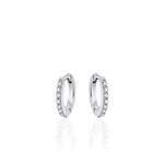 Thin huggie sparkle hoop earring. 925 Sterling Silver with CZ Stones. 
