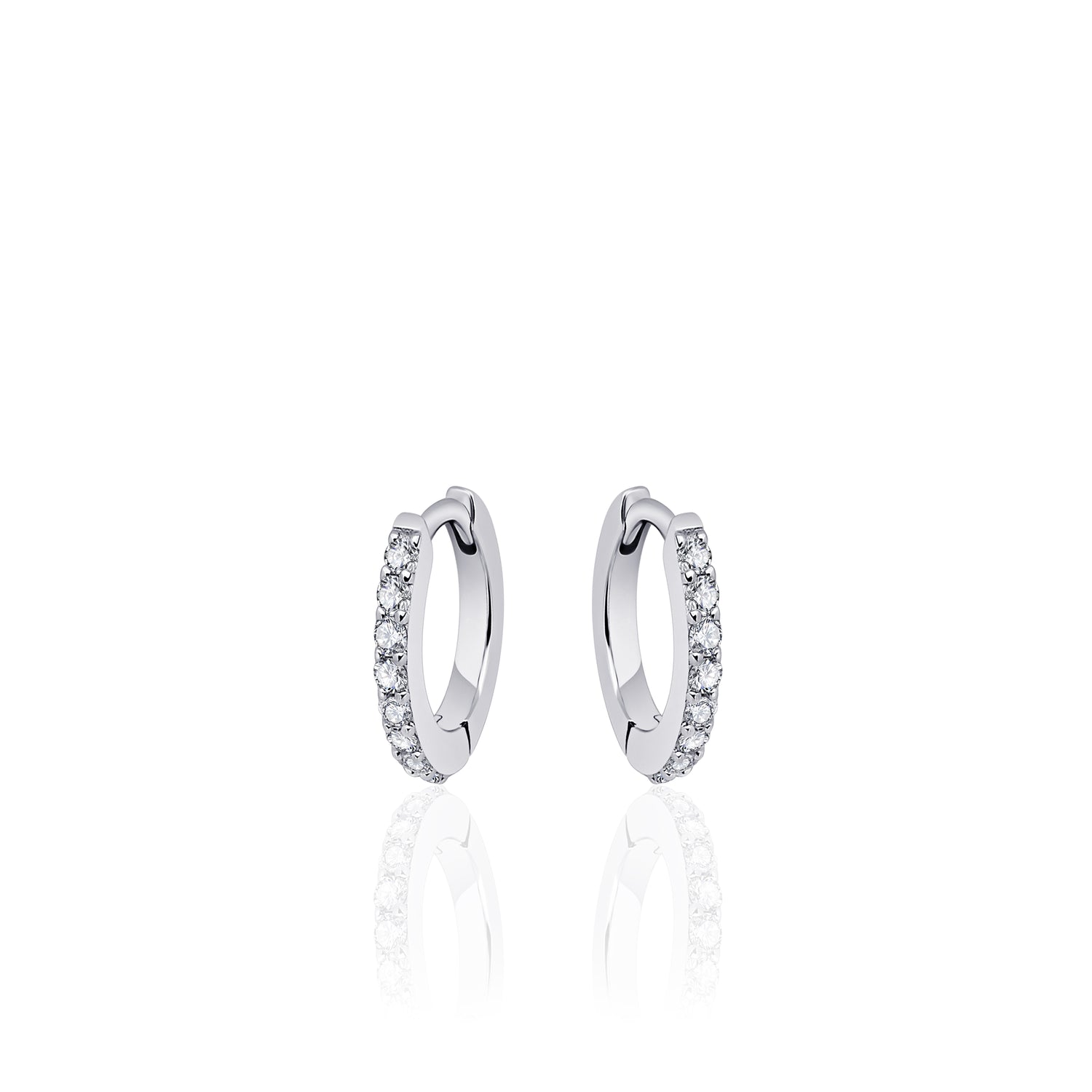 Thin huggie sparkle hoop earring. 925 Sterling Silver with CZ Stones. 