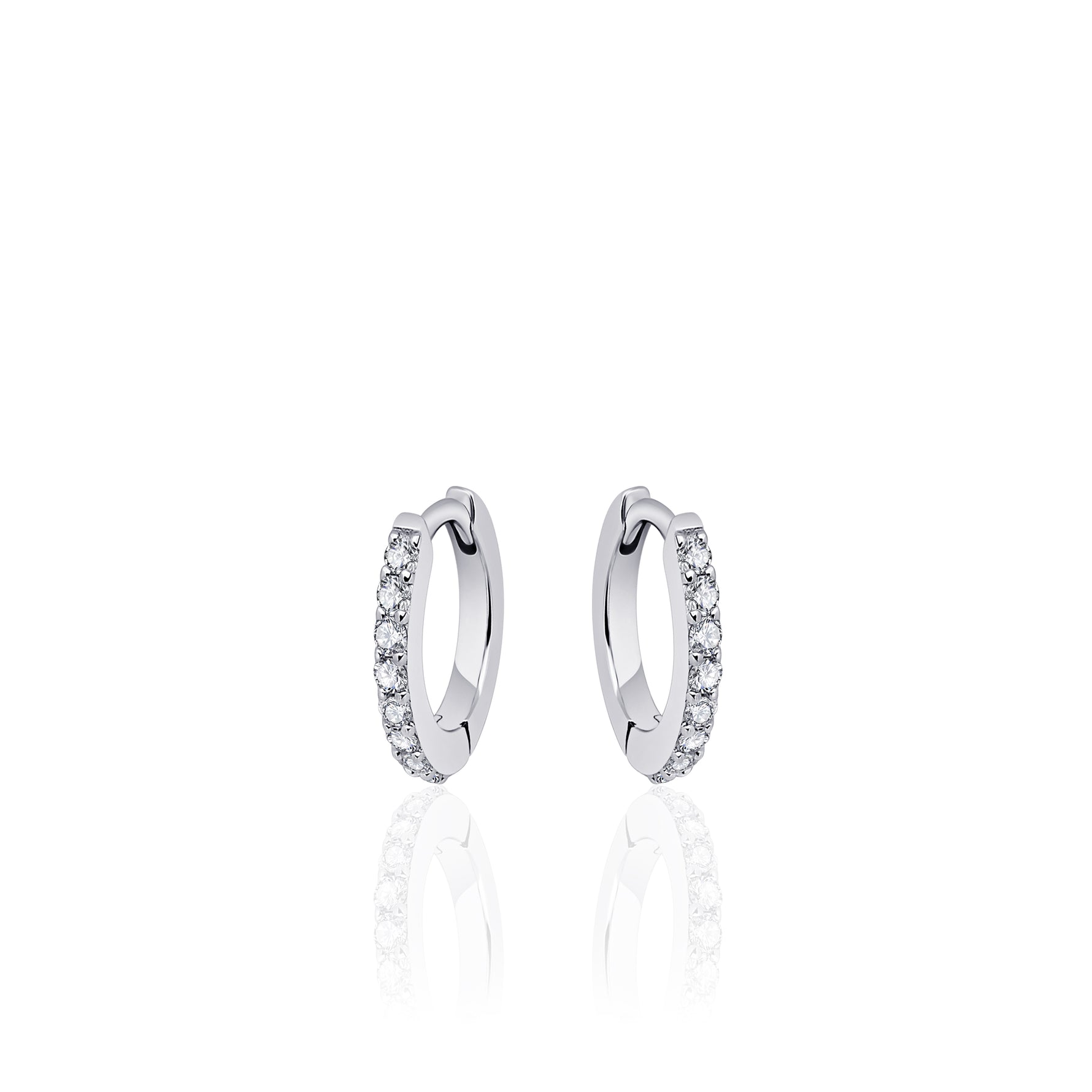 Thin huggie sparkle hoop earring. 925 Sterling Silver with CZ Stones. 