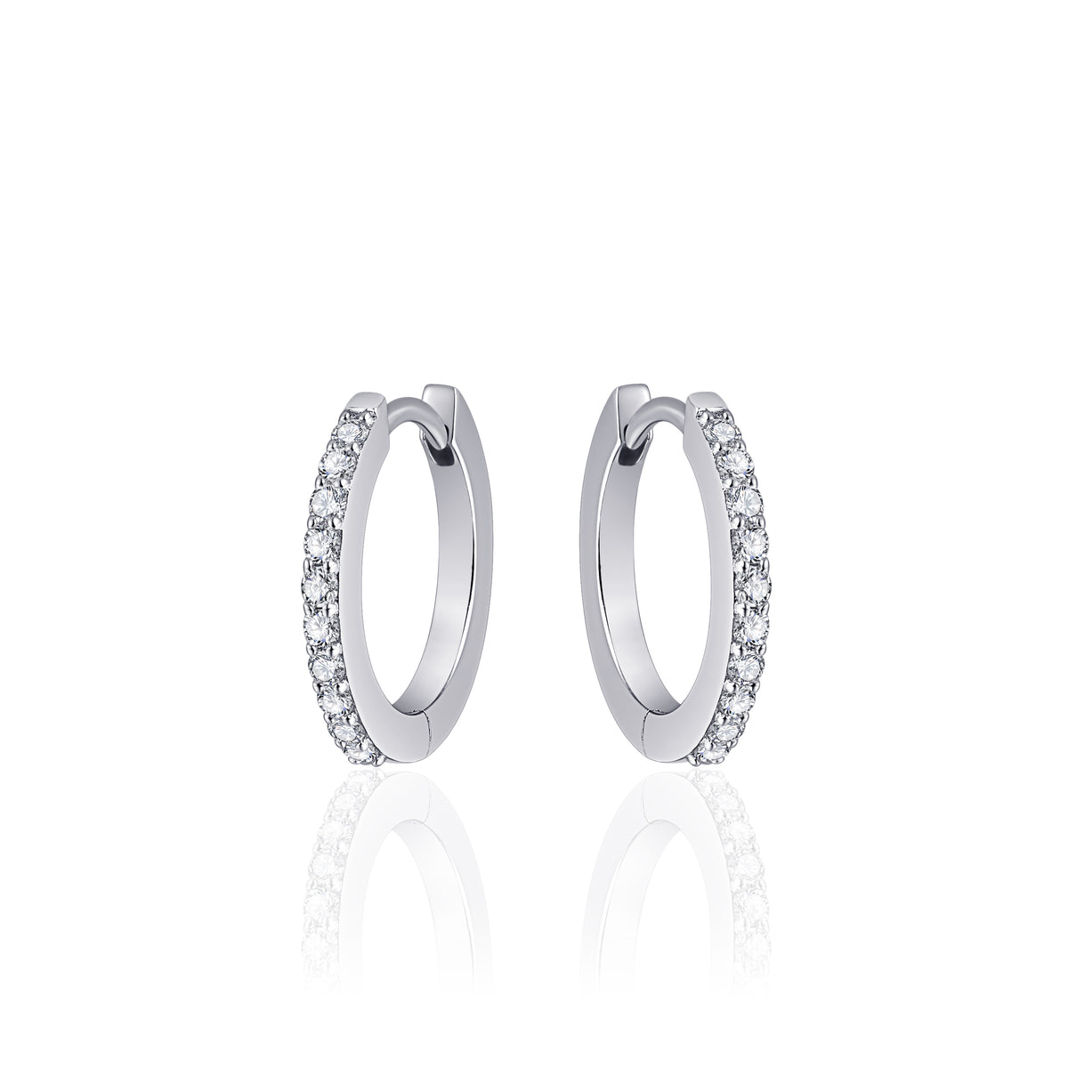 Thin huggie sparkle hoop earring. 925 Sterling Silver with CZ Stones.