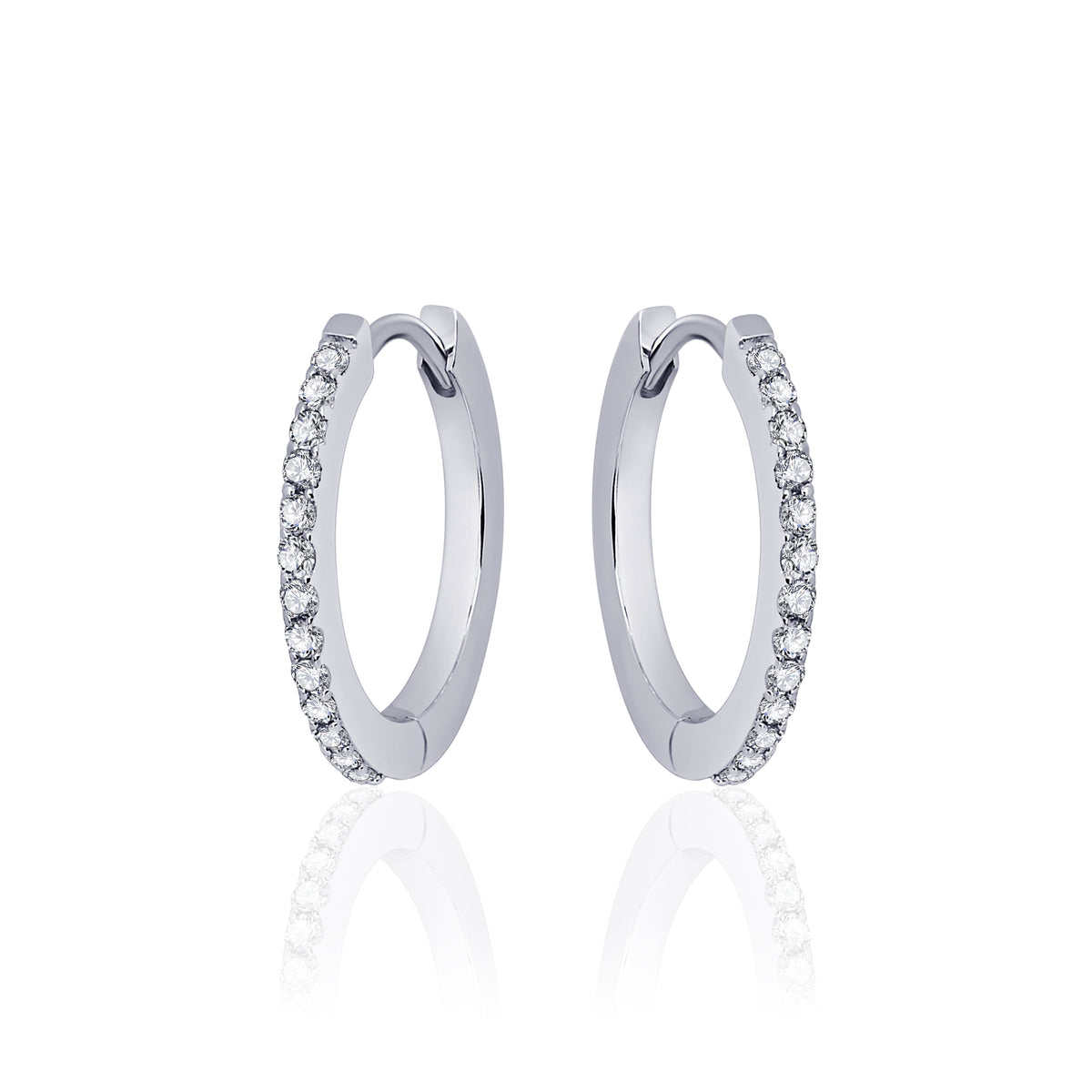 Thin huggie sparkle hoop earring. 925 Sterling Silver with CZ Stones.