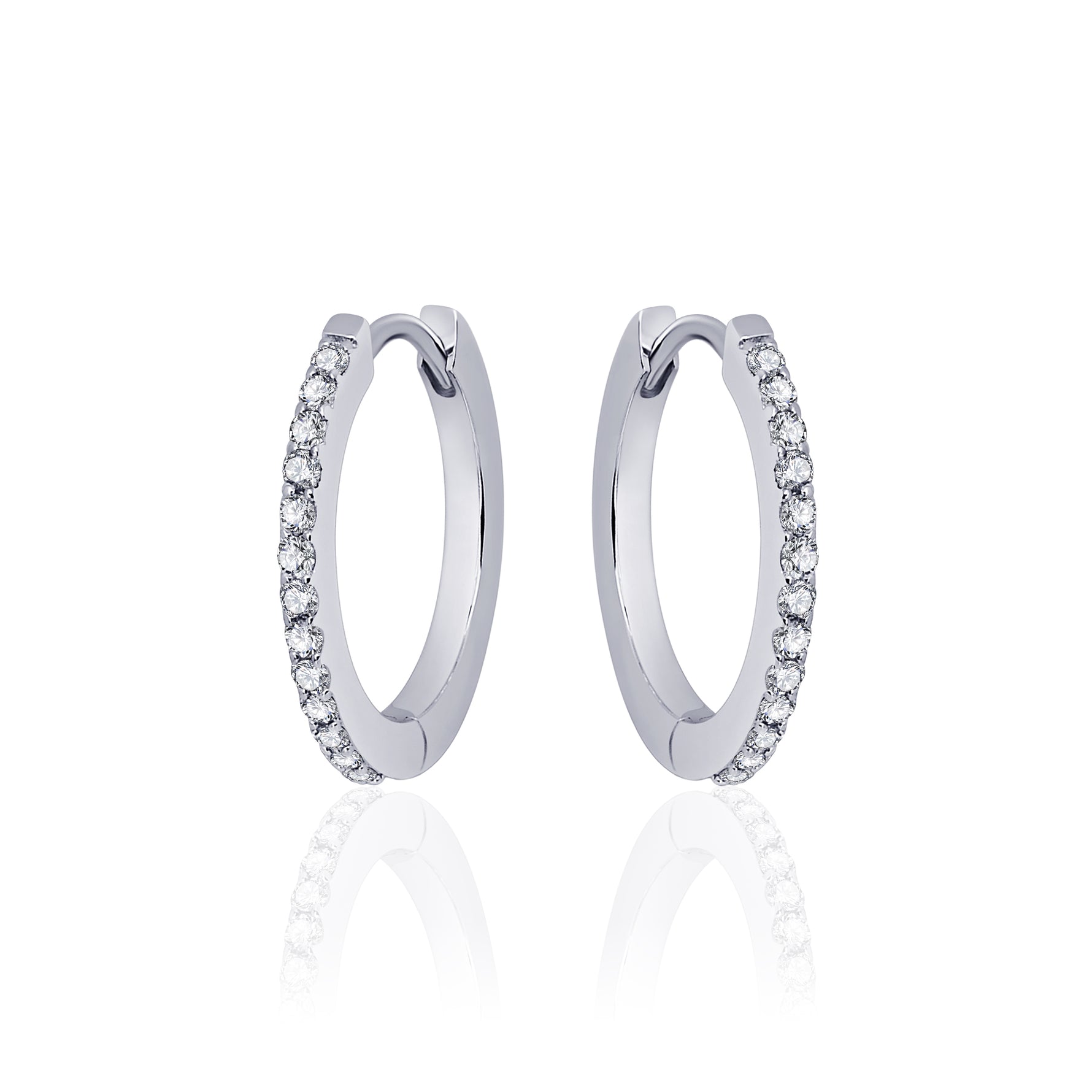 Thin huggie sparkle hoop earring. 925 Sterling Silver with CZ Stones.