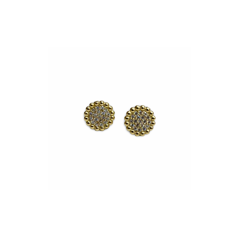 Pave Round and Beaded 9ct Gold Earrings
