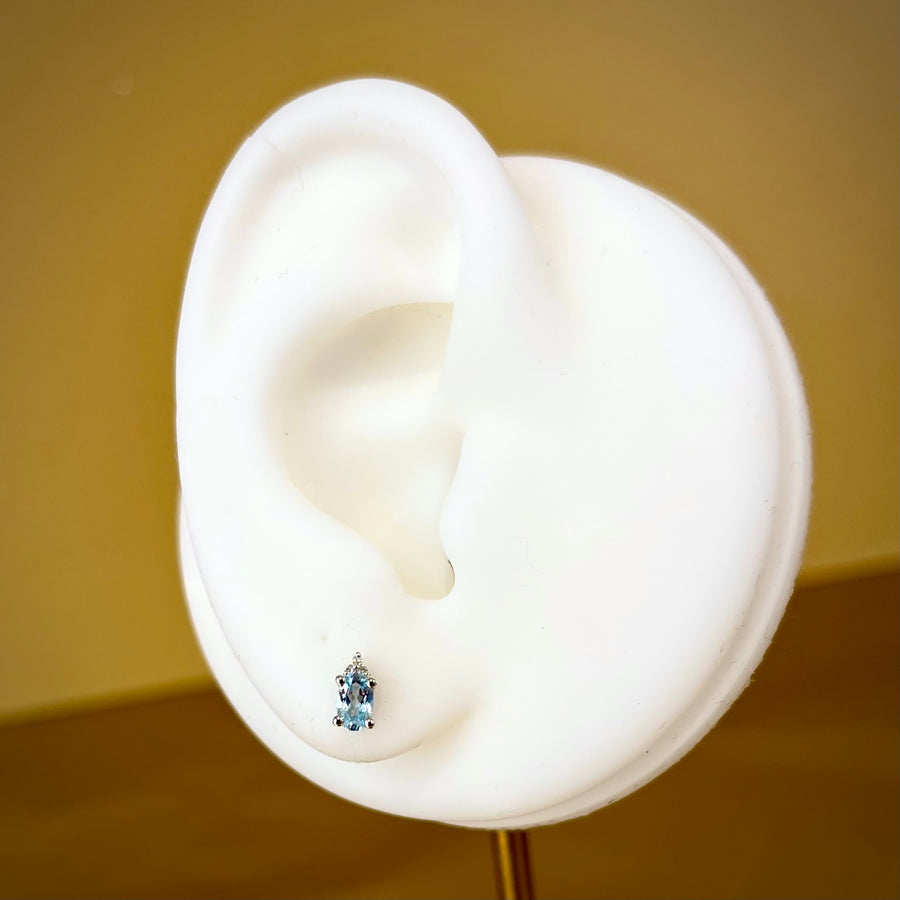 Oval Blue Topaz and Diamond Earrings in 9ct White Gold