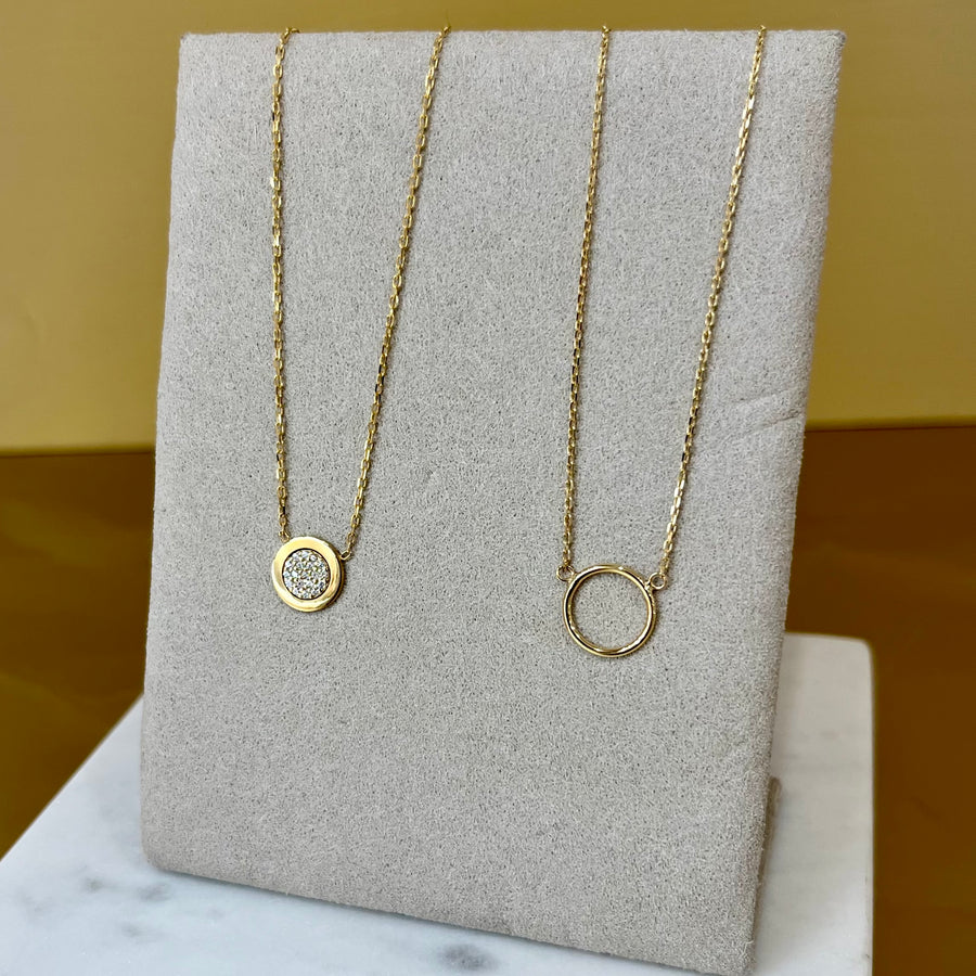 Pave and open work round necklace